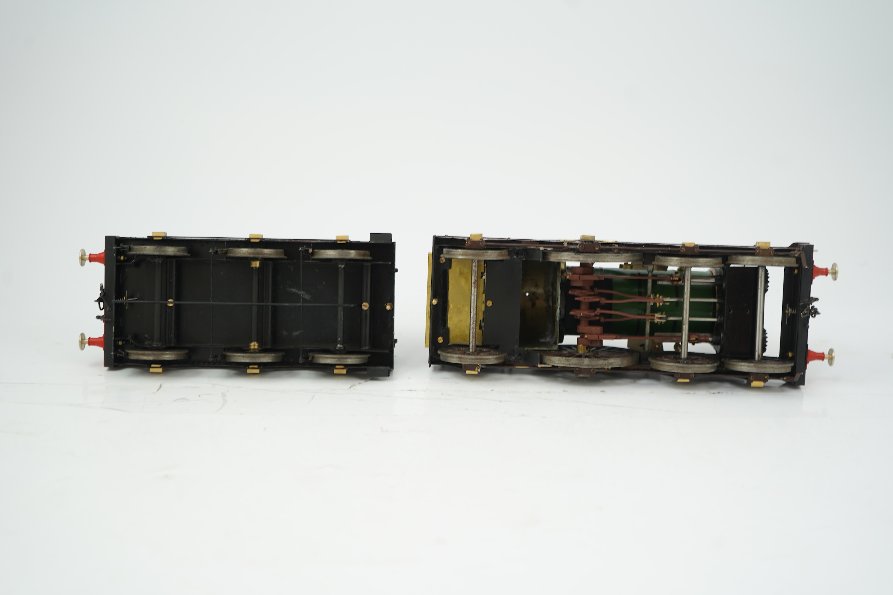 A ‘Gauge One’ kit/scratch built model of GWR broad gauge 4-2-2 tender locomotive Iron Duke scaled to run on 70mm track, unpowered and with a good level of detailing including the valve gear between the frames.